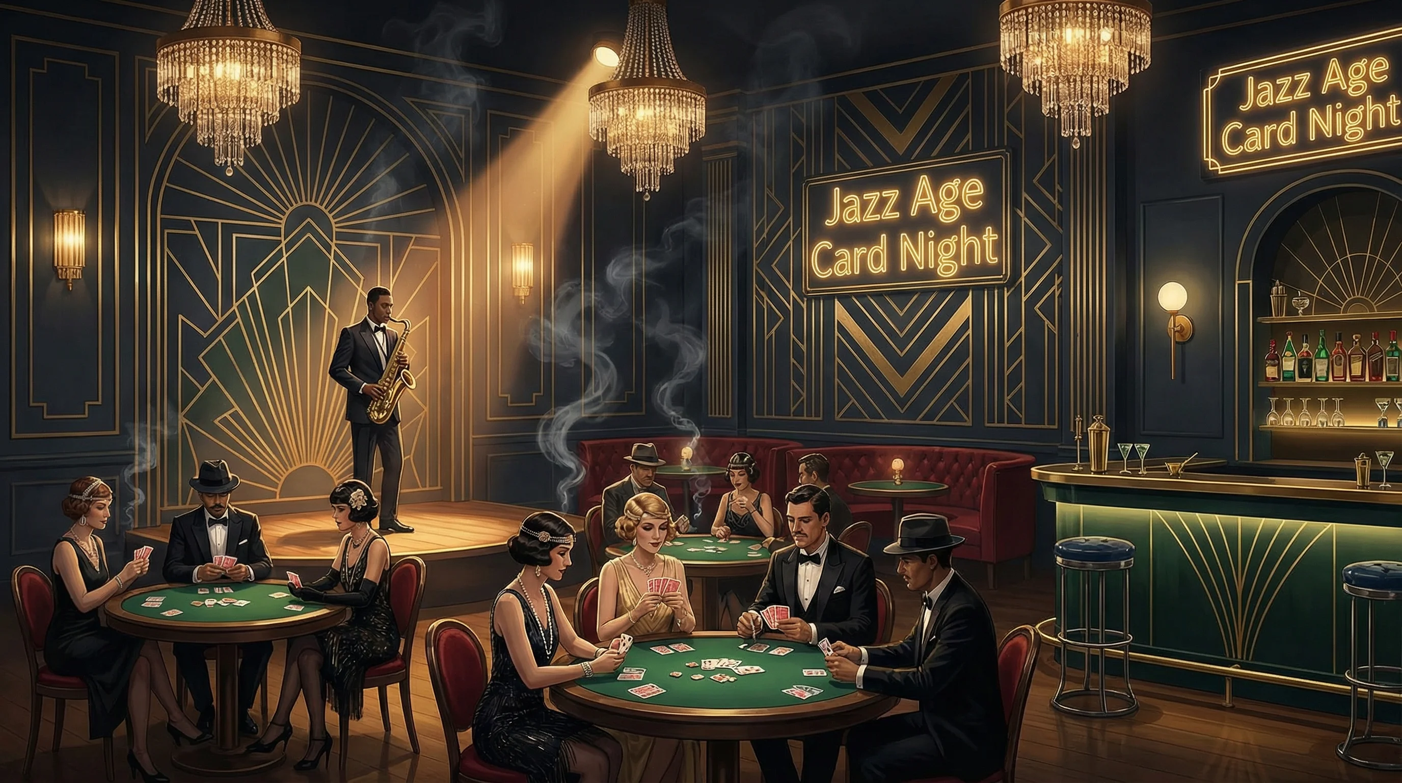 爵士酒吧棋牌夜游戏界面 - 体验 斗牛棋牌 的沉浸式牌局